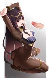 1girls ass big_breasts black_nails bodystocking breasts cleavage cum cum_in_mouth cum_on_tongue feet fellatio female female_focus fire_emblem fire_emblem_awakening male medium_breasts nail_polish nintendo oral penis solo_focus tharja_(fire_emblem) toes tofuubear