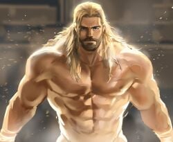 1boy abs bara blonde_hair celebrity dopq human human_only light-skinned_male light_skin male male_only marvel marvel_cinematic_universe muscular muscular_male thor:_love_and_thunder thor_(marvel) thor_(series) topless you_flicked_too_hard_dammit