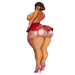 ass big_ass brown_hair charcoalx00 cleavage cleavage_cutout erect_nipples female female_only full_body garter_belt garter_straps glasses hanna-barbera high_heels hourglass_figure huge_ass looking_at_viewer microskirt nipple_bulge obese_female pink_heels pink_shoes red_skirt scooby-doo short_hair sideboob skirt solo stockings tagme thick_thighs thighhighs thin_waist upskirt velma_dinkley wide_hips