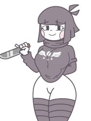 1girls 2d big_breasts chara dinomite_(artist) female female_focus female_only human looking_at_viewer pussy_exposed seductive_smile short_hair solo thick_thighs undertale undertale_(series) white_background white_skin wide_hips