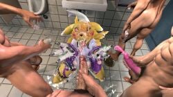 <3_eyes 3d_(artwork) absurd_res anthro bandai_namco bathroom blush bodily_fluids breasts bukkake canid canine condom condom_decoration cum cum_dumpster cum_everywhere cum_inside cum_on_body cum_on_breasts cum_on_face cum_on_hand digimon digimon_(species) digital_media_(artwork) disembodied_penis ejaculation erection excessive_cum faceless_character faceless_male female female_focus filled_condom floor fox gangbang genital_fluids genitals group group_masturbation group_sex heart hi_res human human_on_anthro humanoid_genitalia humanoid_penis kespr lying male male/female mammal masturbation messy monochrome nipples nude on_back open_hands penis public_restroom purple_and_white pussy renamon sex sexual_barrier_device solo_focus source_filmmaker tile tile_floor tongue tongue_out uncensored urinal vein veiny_penis wearing_condom widescreen