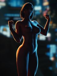 1girls 3d areolae blender breasts dark-skinned_female dark_skin demisak female female_only nipples nude overwatch pharah solo