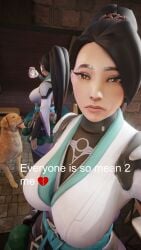 3d beastiality big_breasts big_penis blowjob canine clothed clothing everyone_is_so_mean_2_me feral futanari human_on_feral jpbtos light-skinned_futa light_skin meme sage_(valorant) valorant zoophilia