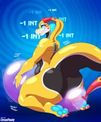ambiguous_gender animate_inanimate anthro ass balloon big_butt bliss-hiss bouncing bouncing_butt bubble circusfloaty clothing cobra costume digital_media_(artwork) dry_humping english_text feet gameplay_mechanics glistening glistening_body hi_res hindpaw huge_butt humping hypnosis hypnotic_eyes inflatable intelligence_loss kneeling latex living_balloon living_clothing living_costume living_inflatable markings mind_control onomatopoeia open_mouth pawpads paws reptile scalie simple_background smile snake snake_hood solo sound_effects spiral suit tail text thick_thighs tongue tongue_out wide_hips yellow_body zipper