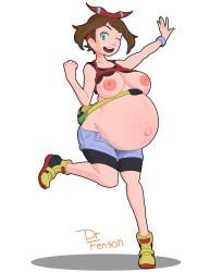 1girls belly big_belly big_breasts breasts brown_hair dr_fenson female may_(pokemon) may_(pokemon_oras) nintendo nipples pokemon pokemon_oras pregnant