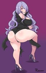 1girls ass black_dress blush bottomwear breasts camilla_(fire_emblem) clothing dress female female_only fire_emblem fire_emblem_fates hair hair_over_one_eye heels high_heels huge_breasts large_ass lips long_hair mature mature_female mature_woman nintendo purple_eyes purple_hair raccoonserver thick_thighs thighs topwear