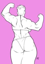 2d ass back biceps bikini blizzard_entertainment female freeglass muscles muscular muscular_female overwatch pose solo thong zarya