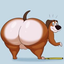 2024 absurd_res anthro ass balls bent_over big_butt black_claws black_toe_claws blue_eyes brown_body brown_ears brown_fur brown_nose brown_tail canid canine canis claws colossalstars digital_media_(artwork) domestic_dog fur genitals hank_(paws_of_fury) hi_res huge_butt looking_at_viewer looking_back male mammal multicolored_body multicolored_fur nickelodeon paramount_pictures paws_of_fury:_the_legend_of_hank rear_view solo tail thick_thighs three-quarter_view toe_claws two_tone_body two_tone_fur white_body white_fur