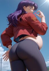 ai_generated breasts misato_katsuragi neon_genesis_evangelion pregnancy pregnant ready_to_pop red_jacket yoga_pants