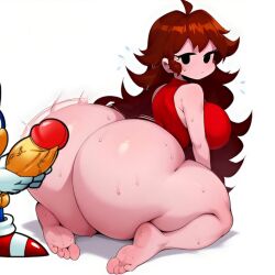 1boy 1boy1girl 1girl ai_generated and_bumblebee atomic_blue64 big_ass big_butt black_eyes brown_hair cock dat_ass dat_butt edit erection fat_ass fat_butt feet female_human friday_night_funkin girlfriend_(friday_night_funkin) hedgehog huge_ass huge_butt interspecies male/female penis red_dress red_hair simple_background soles sonic_(series) sonic_the_hedgehog white_background