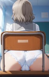 ai_generated ass ass_focus blue_eyes brown_hair female from_behind love_live! love_live!_sunshine!! panties school_uniform schoolgirl serafuku short_hair watanabe_you