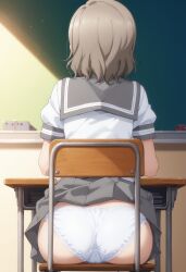 ai_generated ass ass_focus blue_eyes brown_hair female from_behind love_live! love_live!_sunshine!! panties school_uniform schoolgirl serafuku short_hair watanabe_you