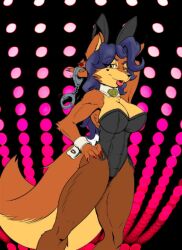 big_breasts bunny_suit carmelita_fox female_only handcuffs looking_at_viewer sly_cooper_(series) smiling_at_viewer