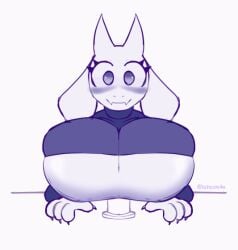 animated anthro big_breasts bouncing_breasts breast_play breast_squish breasts claws deltarune dildo ears_down female huge_breasts latexm4n paizuri paizuri_under_clothes pivoted_ears sex sex_toy shy solo squish toriel undertale undertale_(series)