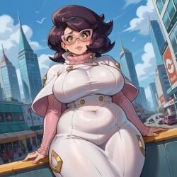 ai_generated dat_ass female female_focus female_only full_body glasses huge_ass mature_female pokemon pokemon_sm solo that_ass_was_fat wicke_(pokemon)