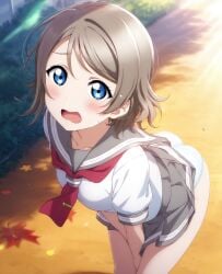 ai_generated ass ass_focus blue_eyes brown_hair female from_behind love_live! love_live!_sunshine!! panties school_uniform schoolgirl serafuku short_hair watanabe_you