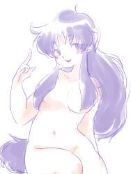 1girls belly_button female female_only ganbare_goemon hair_covering_breasts konami limited_palette long_hair nude purple_hair sketch softcore solo solo_female yae_(ganbare_goemon)