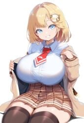 ai_generated ameanon big_breasts blonde_hair blue_eyes breasts hololive hololive_english hololive_myth huge_breasts large_breasts skindentation skirt thick_thighs thighhighs virtual_youtuber vtuber watson_amelia