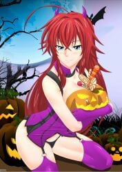 big_breasts blue_eyes breasts costume cute funny halloween halloween_costume high_school_dxd holidays huge_breasts naked_female nipples panties rias_gremory silly slut slutty_clothing slutty_outfit tagme whentai