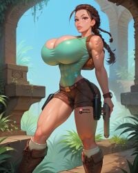 abs ai_generated ass ass background big_ass big_breasts bimbo bimbo_body bimbo_lips booty_shorts braid braided_hair breasts breasts breasts_bigger_than_head brown_eyes brown_hair cleavage clothed clothed_female clothes entity_ai female female female female_focus female_only gear guns huge_breasts lara_croft large_breasts leotard leotard_under_clothes pose round_breasts short_shorts sleeveless sleeveless_shirt slim_waist solo solo_female solo_focus thick_thighs thin_waist tight_clothes tight_clothing tight_pants tomb_raider toned toned_body toned_female toned_stomach wide_hips