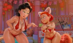 2023 2girls ass big_breasts black_hair bondage bra clothed_female disney edit female female_only gagged glasses large_breasts mei_lee milf ming_lee mother_and_daughter multiple_girls pixar red_background red_hair scared screenshot screenshot_edit tinted_eyewear torule34 turning_red voluptuous voluptuous_female voluptuous_milf wide_hips