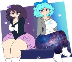 2girls ass big_ass breasts cleavage female female_focus female_only heart moonlightdrawinguwu wide_hips