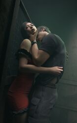 1boy 1girls 3d ada_wong asian_female black_hair brown_hair dress hydrafxx interracial kissing leon_scott_kennedy muscular_male red_dress resident_evil resident_evil_2 resident_evil_2_remake resident_evil_4 resident_evil_4_remake sex standing_sex straight undressing wristwatch