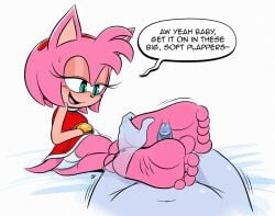 5_toes amy_rose anthro clothing deepcreases dialogue english_text eulipotyphlan feet female foot_fetish foot_play footjob genitals hedgehog hi_res mammal open_mouth penis pink_body sega sex small_penis sonic_the_hedgehog_(series) speech_bubble text toes