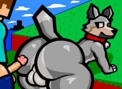 anthro anus ass balls bending_over big_butt bubble_butt bubble_butt_(male) canid canine canis clothing digital_media_(artwork) duo erection femboy feminine_male fur gay gay_sex gayguyfella genitals girly grey_body grey_fur homosexual huge_butt human imminent_anal imminent_gay_sex imminent_sex looking_back male male/male mammal microsoft minecraft mojang nude pale_wolf_(minecraft) penis presenting presenting_hindquarters rear_view sex simple_background steve_(minecraft) tail thick_thighs wolf wolf_(minecraft) xbox_game_studios