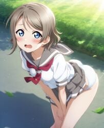 ai_generated ass ass_focus blue_eyes brown_hair female from_behind love_live! love_live!_sunshine!! panties school_uniform schoolgirl serafuku short_hair watanabe_you