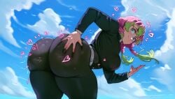 ai_generated anime ass_focus bent_over big_ass bodysuit demon_slayer female girl kanroji_mitsuri kimetsu_no_yaiba latex latex_suit solo zoemi01