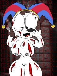 big_breasts blood elyjah_(furaffinity) english_text gore hand_drawn insane knife nipples pomni_(the_amazing_digital_circus) pussy self_harm self_upload the_amazing_digital_circus wide_hips