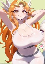 clothed diana_(league_of_legends) hourglass_figure huge_breasts leona_(league_of_legends) pointy_chin strongbana tagme