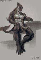 abs anthro balls biped bodily_fluids cetacean dolphin draygoezz erection genital_fluids genitals gesture hand_gesture hi_res male male_anthro mammal marine monochrome muscular muscular_anthro muscular_male nipples oceanic_dolphin orca penis pointing pointing_at_penis precum solo tail toothed_whale