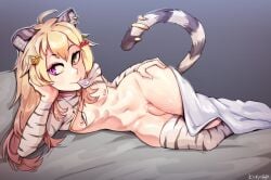 animal_ears condom femboy flaccid front_view girly hand_on_hip heterochromia kokman nekomimi penis small_penis solo tail wide_hips