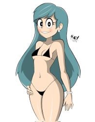 aged_up belly belly_button blue_eyes blush bra bracelet breasts cleavage clothed clothing eyebrows eyelashes eyes first_post_of_artist gourmet_uwu hair hilda_(hilda) hilda_(series) hips netflix panties partially_clothed partially_nude underwear wide_hips