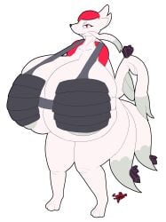 absurd_res albino areola armor big_breasts breasts corruption female floatzel fur generation_4_pokemon generation_5_pokemon hi_res huge hyper hyper_breasts mienshao nintendo pokemon pokemon_(species) snekkobean solo thick_thighs transparent_background white_areola white_body white_fur white_outline