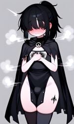 1boy 1femboy ai_assisted ai_generated black_hair blush buldge femboy goth hair_over_eyes kikiyo_(soapiey) oc soapiey