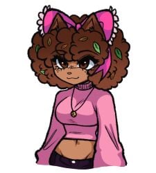 1girls afro aged_up artist_self-insert breasts brown_eyes brown_hair chibi_(chibisprinklez) chibisprinkles cute cute_face female female_focus female_only friday_night_funkin leaves_in_hair midriff necklace nice_boobs pngtuber turtleneck_sweater twitter twitter_user_oc twitter_user_sona youtube youtuber youtuber_girl youtuber_sona