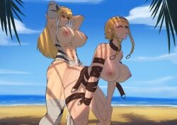 1futa 1girls abs ambiguous_penetration animal_print areolae arms_behind_head arms_up ass bandages beach belt bent_over blonde_hair blue_eyes blue_sky blush braid breasts clothed_sex clothing cloud collar cum cum_inside day detached_sleeves doggy_style duo elbow_gloves elina_vance female futa_on_female futanari grin hair_intakes hairband happy_sex huge_breasts implied_futanari incest intersex large_breasts leina light-skinned_female light-skinned_futanari light_skin long_hair mostly_clothed mostly_nude muscle muscular muscular_female muscular_futanari navel nipples nude ocean outdoors queen&#039;s_blade r3dstar sex shiny shiny_skin short_hair short_hair_with_long_locks siblings sisters sky smile standing swimsuit taken_from_behind thick_thighs thighhighs thighs tied_hair tiger_print tree twin_braids