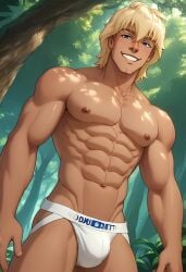 abs ai_generated biceps blonde_hair blue_eyes blush ferngully gay jockstrap jockstrap_only looking_at_viewer male male_only muscular muscular_male smile toned_body toned_male twall97 zak_young