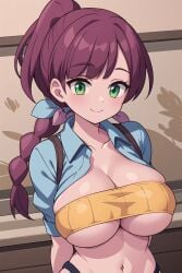 1girls aged_up ai_generated alternate_breast_size big_breasts bikini breasts chloe_(pokemon) cleavage collarbone female female_focus female_only game_freak green_eyes huge_breasts human large_breasts light-skinned_female light_skin nintendo pokemon pokemon_anime pokemon_journeys purple_hair revealing_clothes ryuzam skimpy skimpy_bikini skimpy_clothes smile solo swimsuit swimwear underboob upper_body