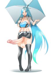 1futa balls big_balls big_breasts big_penis blue_hair bottomless breasts clothed clothing erect_penis erection fujidmc12 futa_only futanari huge_balls huge_breasts huge_cock human hyper hyper_penis light-skinned_futanari light_skin long_hair mostly_clothed penis solo solo_futa standing testicles umbrella white_background