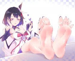 artist_request barefoot black_hair blue_hair feet foot_fetish honkai_impact_3rd lao_bai_gan seele_vollerei soles toenail_polish toes