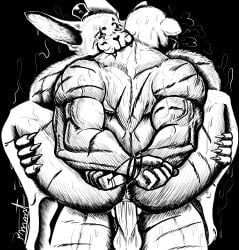 2boys anthro bara bite bodily_fluids duo erection five_nights_at_freddy's five_nights_at_freddy's_4 gay genitals hi_res lagomorph leporid male male/male mammal muscular muscular_anthro muscular_male neck_bite nightmare_bonnie nightmare_freddy penis pinumontbalou rabbit scottgames sex sweat testicles ursid video_games yaoi