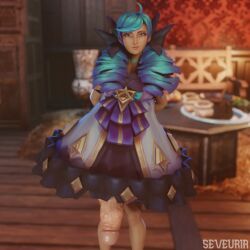 1futa 3d blue_eyes blue_hair doll doll_joints dress futa_only futanari gwen_(league_of_legends) intersex league_of_legends multicolored_eyes seveuria tagme