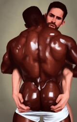 2boys ass ass_grab back_muscles bara butt caucasian caucasian_male daniel_shoneye dark-skinned_male dark_skin gay gay_pornstar griffin_barrows interracial looking_at_viewer male male_only mascdomtop melanin muscles muscular muscular_male oiled_skin onlyfans_model painting_(artwork) porn_star real_person shiny_skin underwear underwear_down