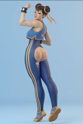 1girls 3d brown_eyes brown_hair chun-li chun-li_(fortnite) crossover dat_ass emberstock exposed_ass female female_only flexing_bicep fortnite looking_at_viewer muscular muscular_female shiny_skin small_waist solo spandex street_fighter thick_thighs torn_clothes twin_buns