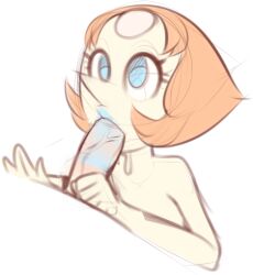 1boy 1girls blowjob blue_lipstick lipstick lipstick_mark lipstick_on_penis pale_skin pearl_(steven_universe) penis plantpenetrator steven_universe tagme