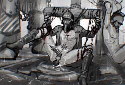 2022 anal_dildo anal_penetration archon_of_flesh artist_signature astra_militarum barbed_wire blood bondage boots chaos_(warhammer) chaos_space_marine chastity chastity_cage death_korps_of_krieg gas_mask grayscale guardsman_(warhammer_40k) humiliation imperial_guard imperium_of_man iron_warriors male male_focus male_only malesub monochrome open_jacket public_exposure rape reverse_ryona warhammer_(franchise) warhammer_40k wires wooden_post